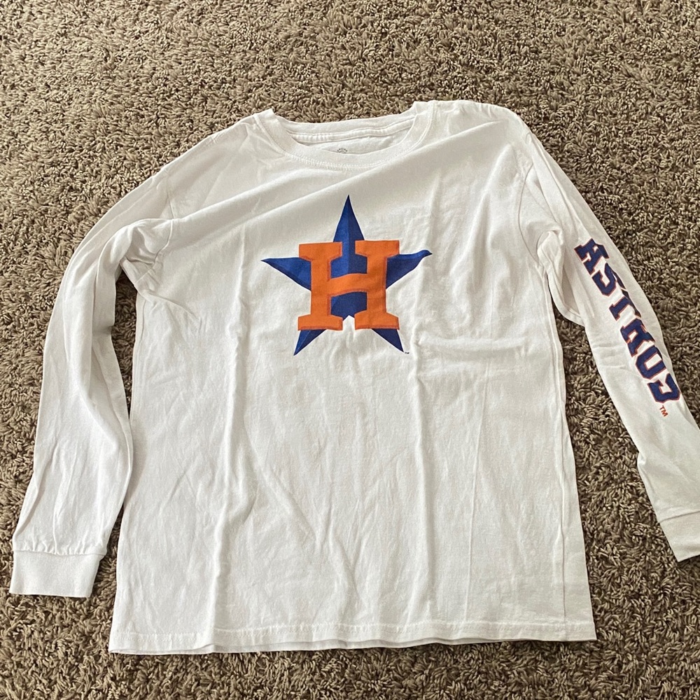 Stitches White Long Sleeve Tee with Orange and Blue Star
